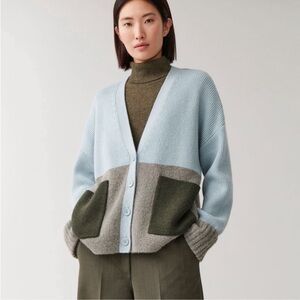 COS Light Blue and Olive Cardigan